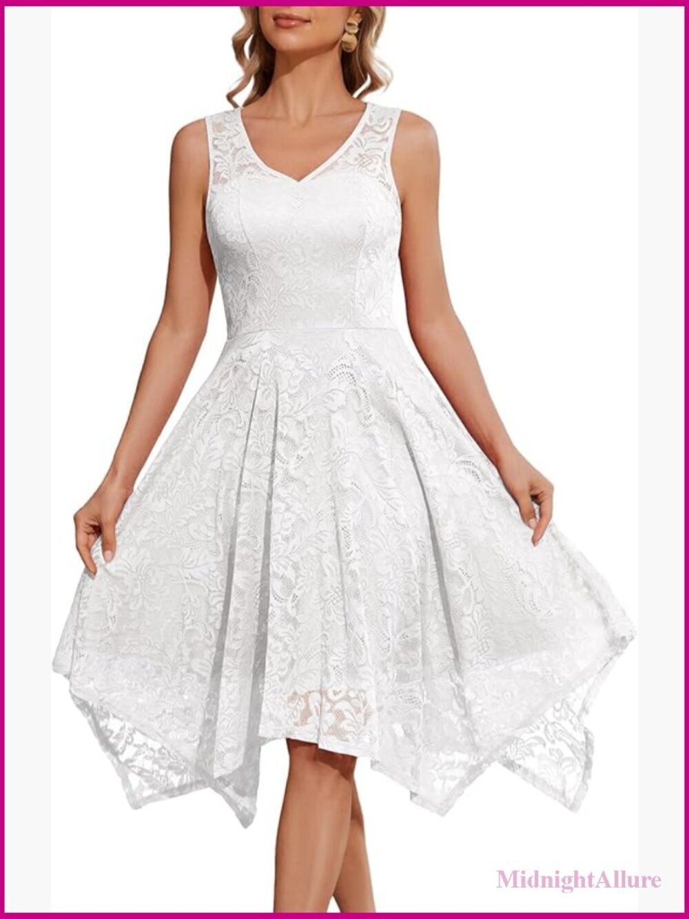 Women's Lace Cocktail Dress Handkerchief Hem V-Neck Formal Wedding Guest Prom